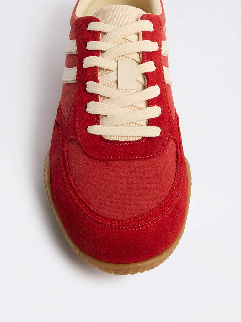 LUNA BLU Red Suede Textured Lace-Up Sneakers - Image 3