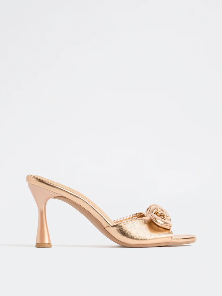 LUNA BLU Rose Gold Bow-Design Heel Sandals