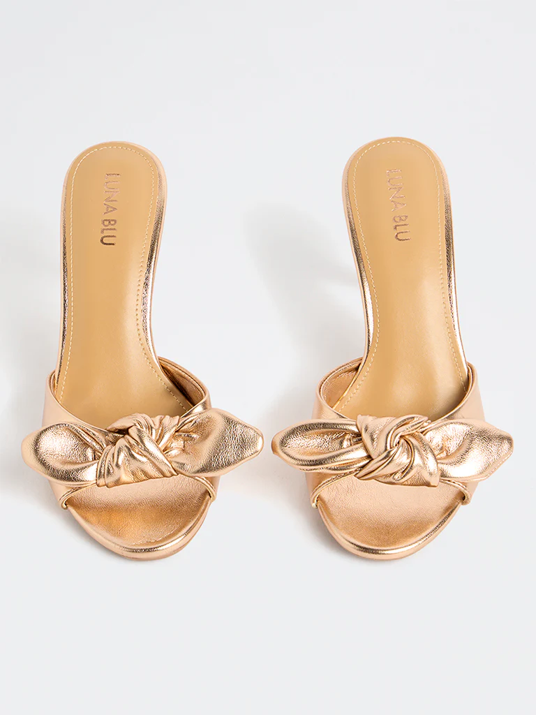 LUNA BLU Rose Gold Bow-Design Heel Sandals - Image 2