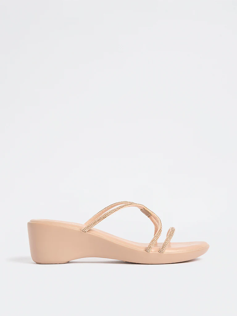 LUNA BLU Rose Gold Crystal-Detailed Wedge Sandals - Image 2
