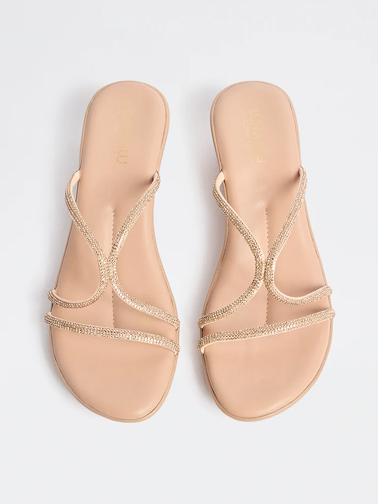 LUNA BLU Rose Gold Crystal-Detailed Wedge Sandals - Image 3