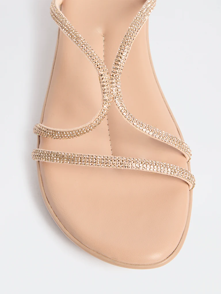 LUNA BLU Rose Gold Crystal-Detailed Wedge Sandals - Image 4