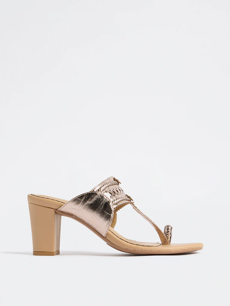 LUNA BLU Rose Gold Kolhapuri Heel Sandals - Image 3