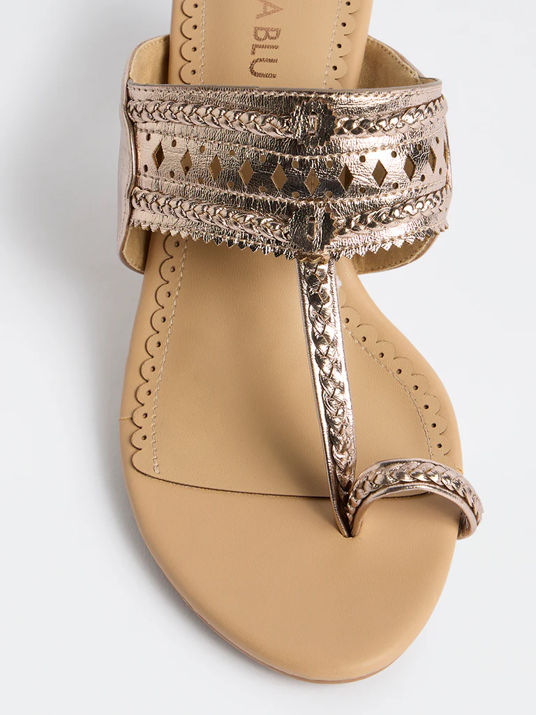 LUNA BLU Rose Gold Kolhapuri Heel Sandals - Image 4