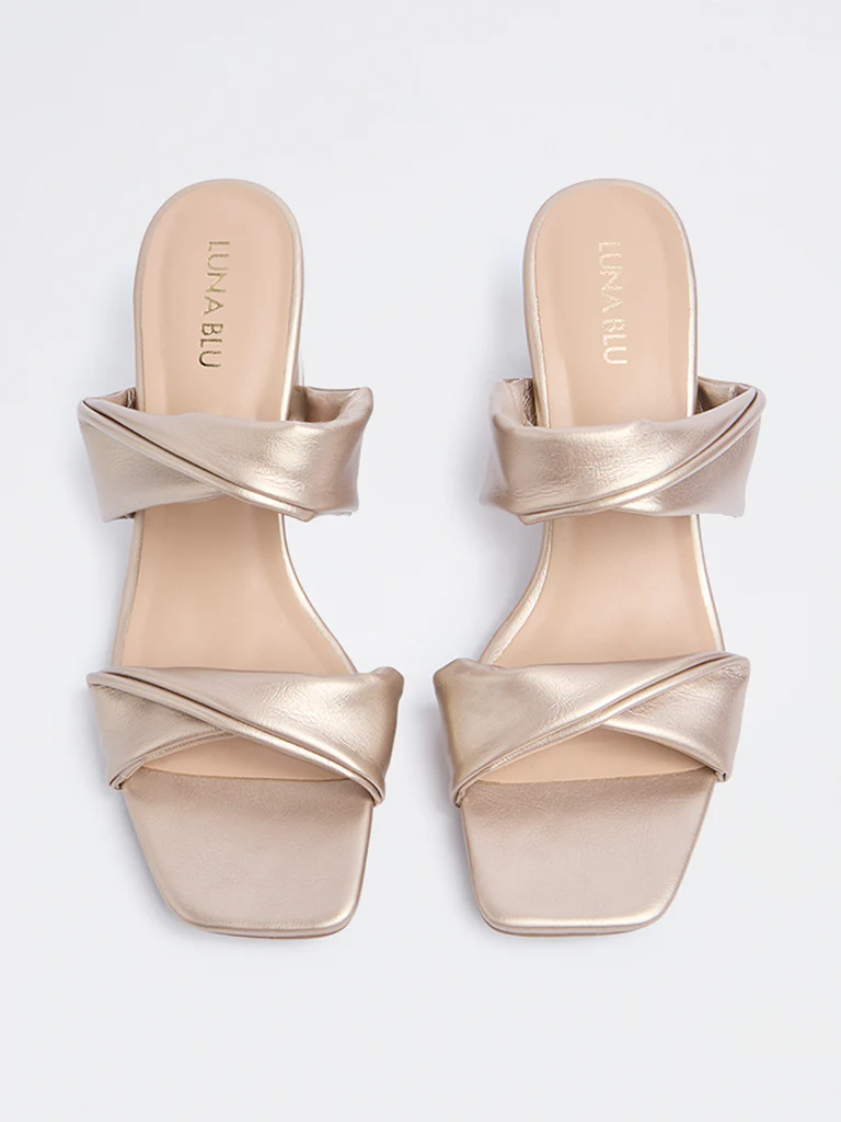 LUNA BLU Rose Gold Ruched Block-Heel Sandals - Image 3