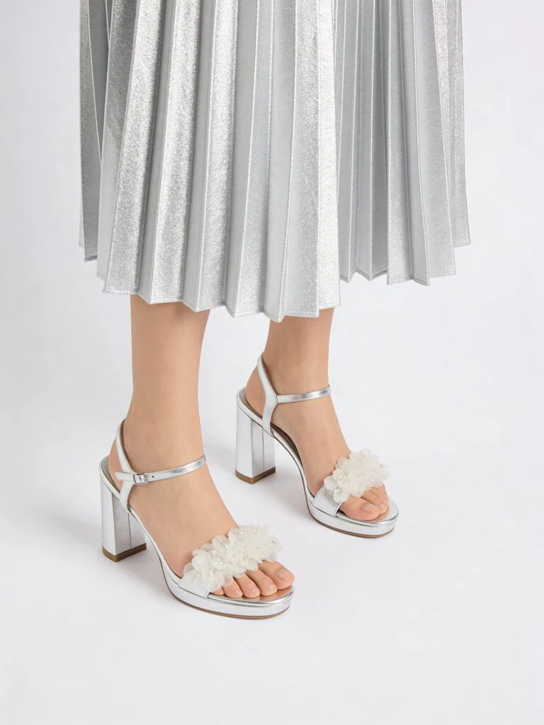LUNA BLU Silver Floral Platform Heel Sandals