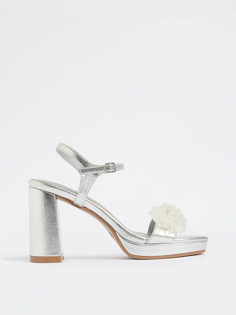 LUNA BLU Silver Floral Platform Heel Sandals - Image 2