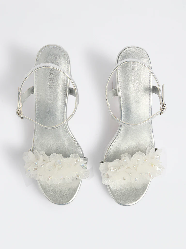 LUNA BLU Silver Floral Platform Heel Sandals - Image 3