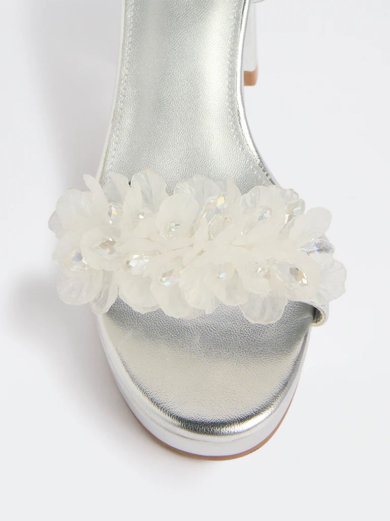 LUNA BLU Silver Floral Platform Heel Sandals - Image 4