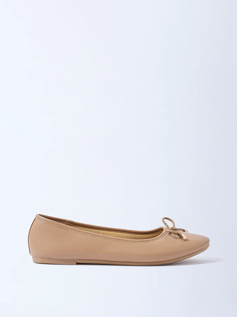 LUNA BLU Tan Bow-Detail Ballerinas