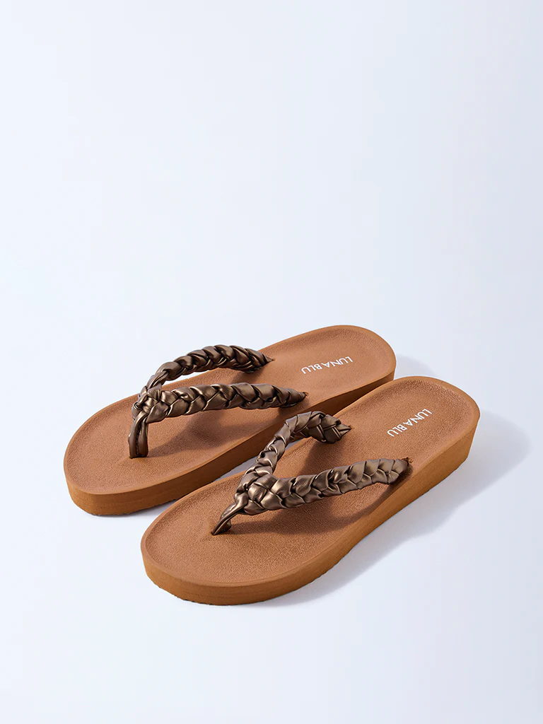 LUNA BLU Tan Braided Comfort Flip-Flops - Image 2