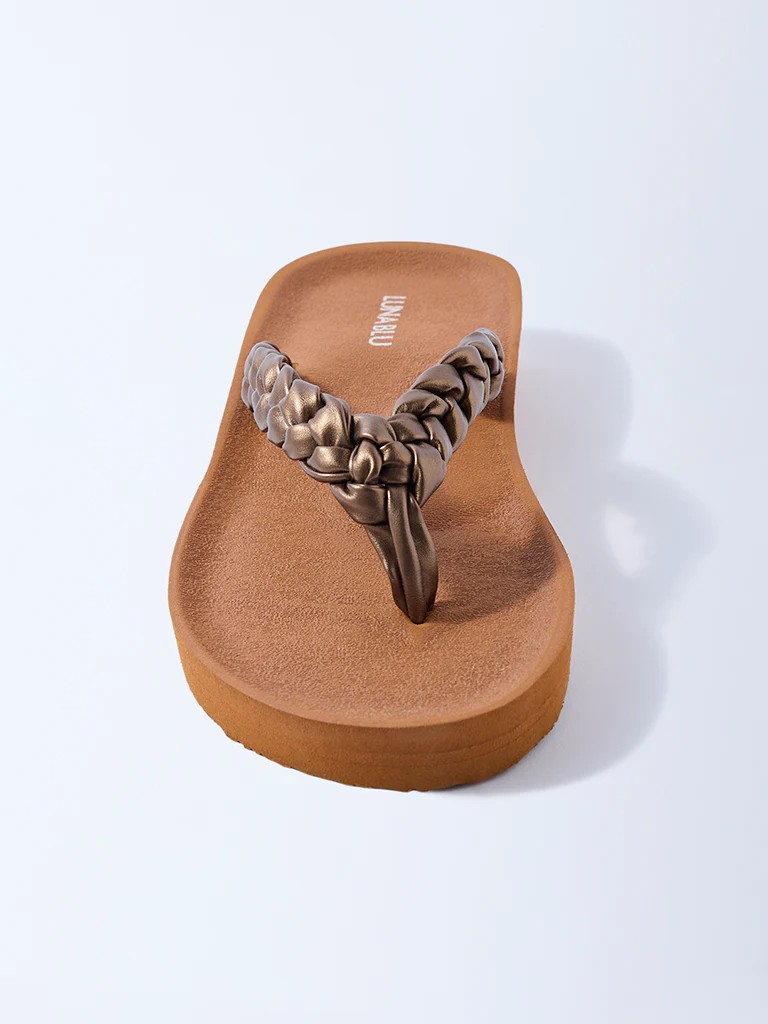 LUNA BLU Tan Braided Comfort Flip-Flops - Image 3