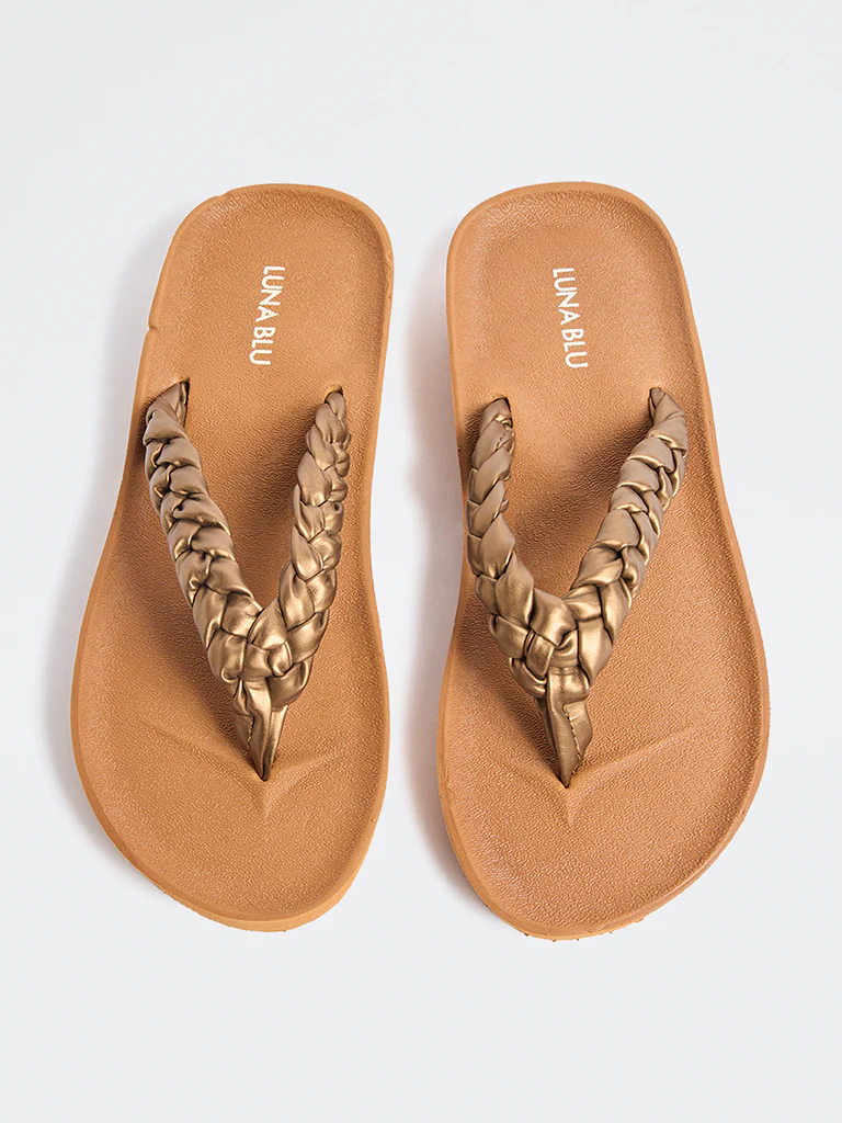 LUNA BLU Tan Braided Comfort Flip-Flops - Image 2