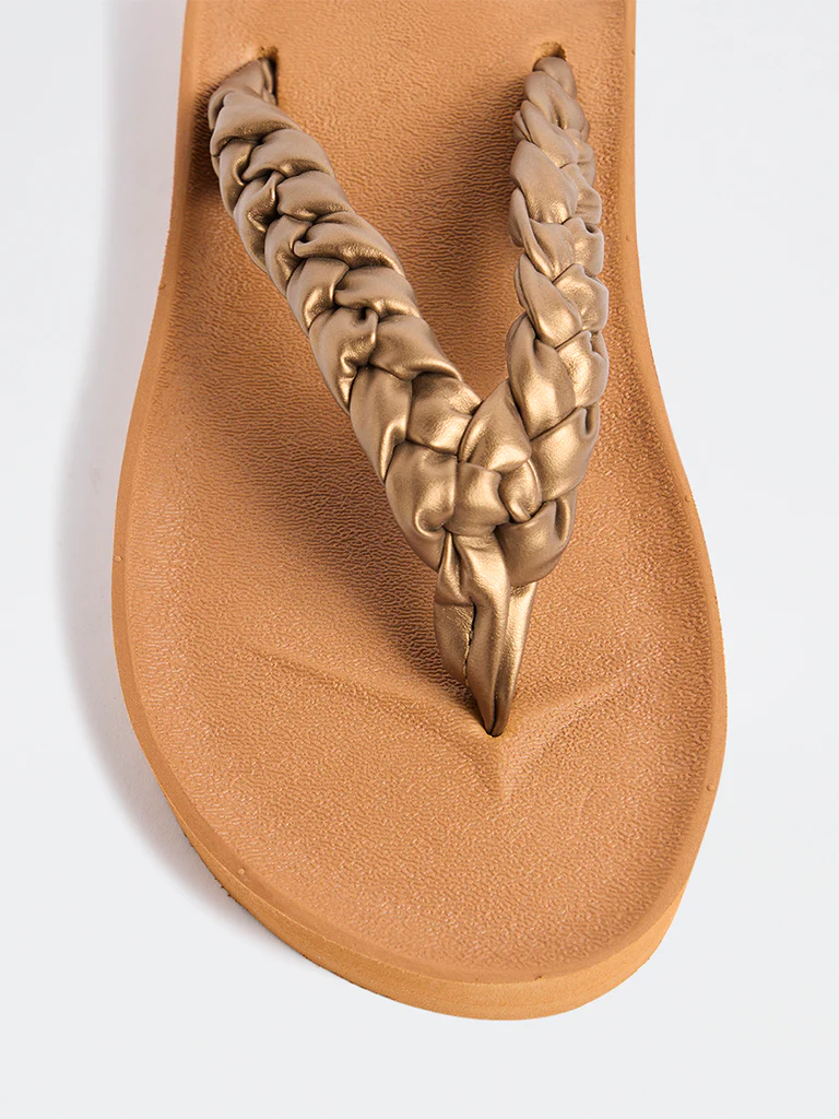 LUNA BLU Tan Braided Comfort Flip-Flops - Image 3