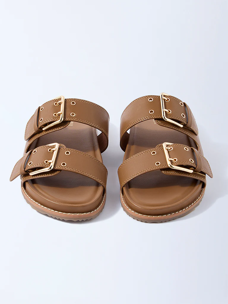 LUNA BLU Tan Buckle-Detailed Comfort Sandals - Exclusive - Image 3
