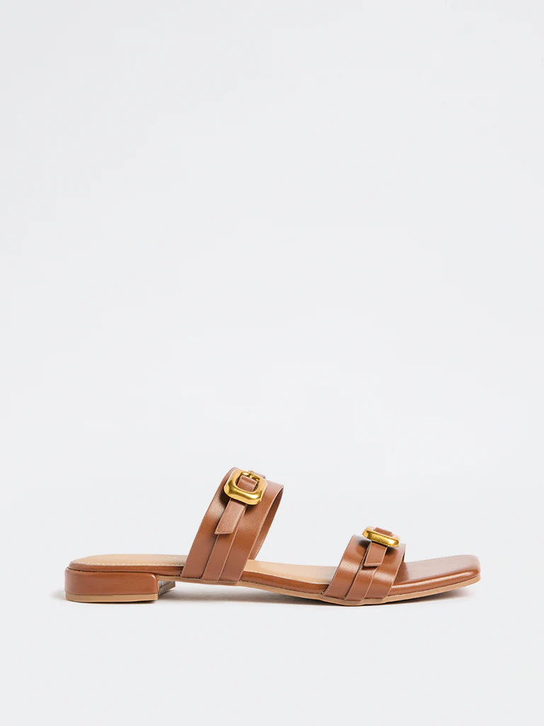 LUNA BLU Tan Buckle-Detailed Sandals - Image 2
