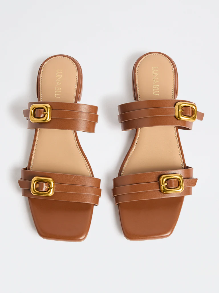 LUNA BLU Tan Buckle-Detailed Sandals - Image 3