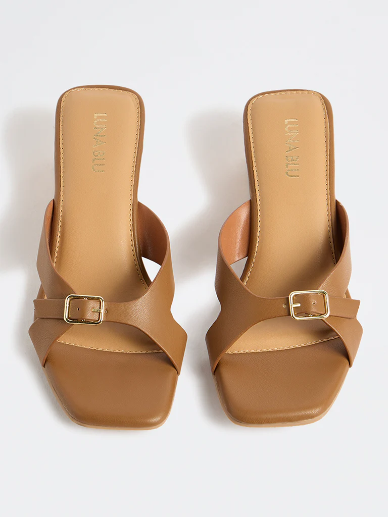 LUNA BLU Tan Buckle-Strap Wedge Sandals - Image 3