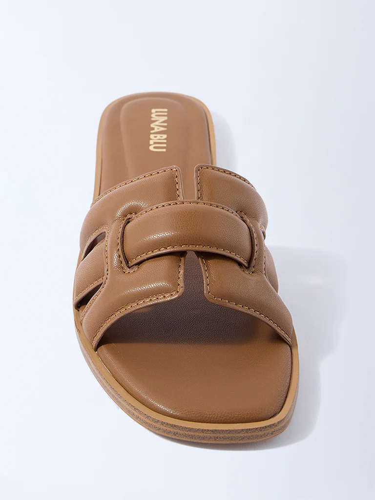 LUNA BLU Tan Criss-Cross Detailed Slides - Exclusive - Image 3