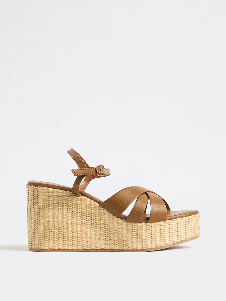 LUNA BLU Tan Cross-Strap Raffia Sandals - Image 2