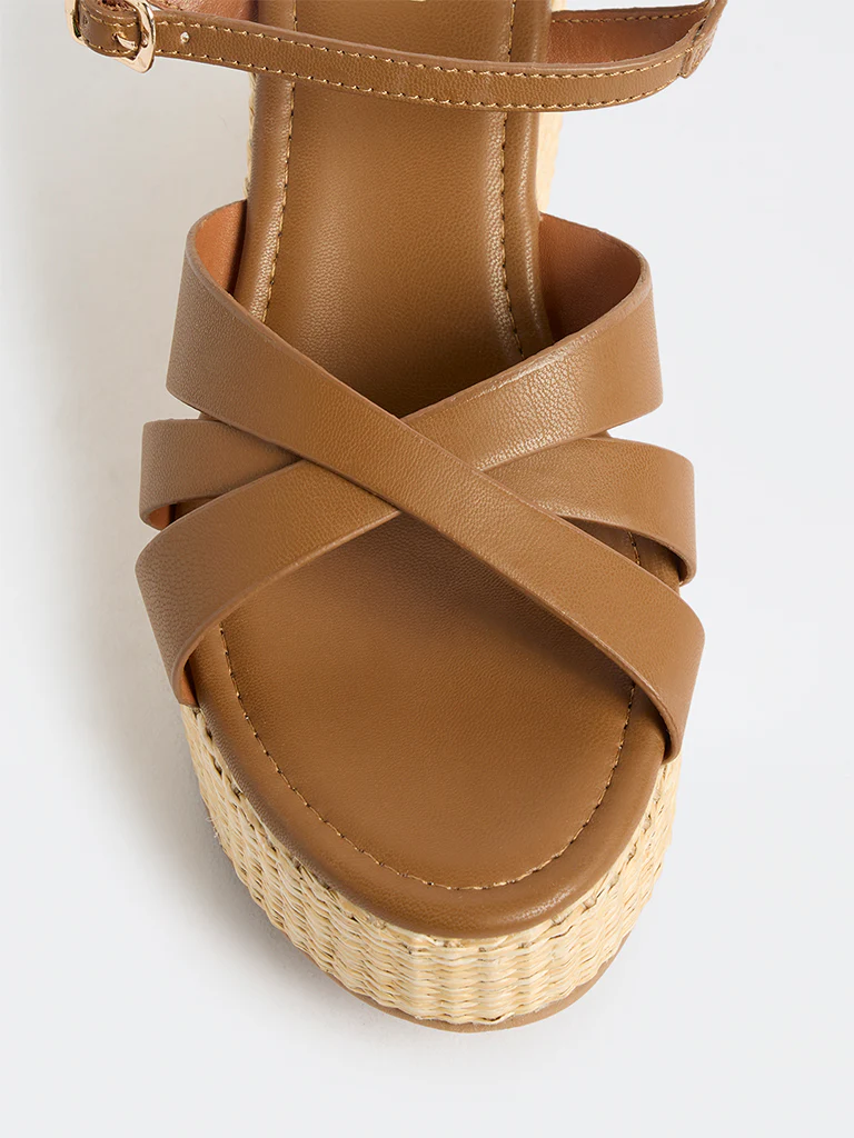 LUNA BLU Tan Cross-Strap Raffia Sandals - Image 4