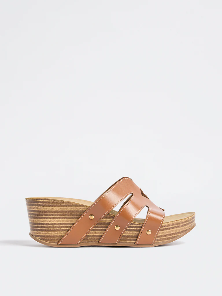 LUNA BLU Tan Cut-Out Detailed Wedge-Heel Sandals - Image 2