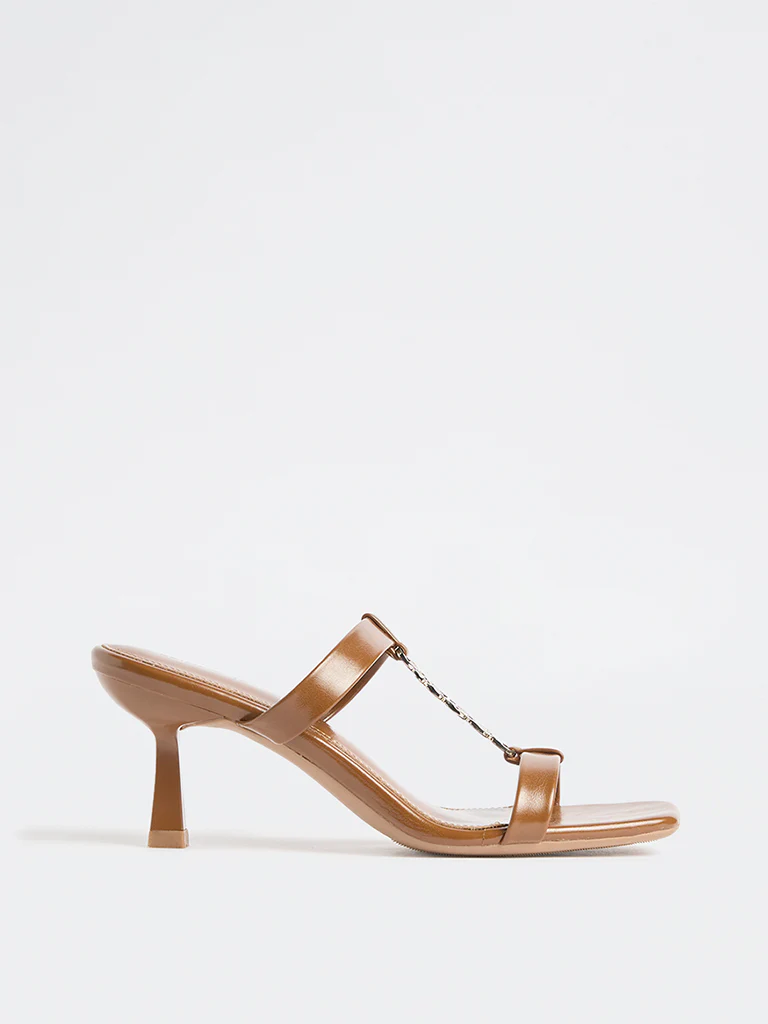 LUNA BLU Tan Embellished Strap Heel Sandals - Image 2