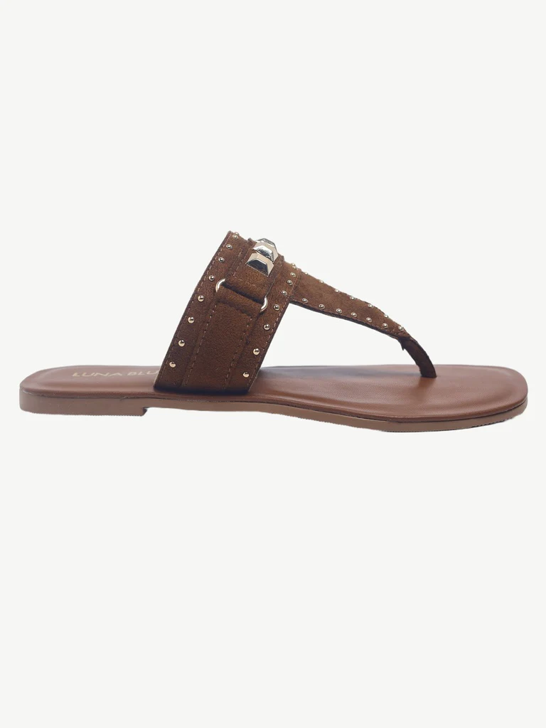 LUNA BLU Tan Embellished Thong-Strap Sandals - Image 4
