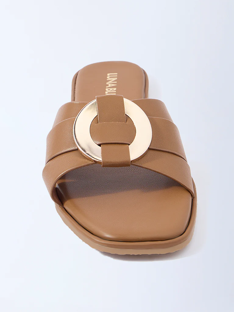 LUNA BLU Tan Hardware-Detailed Slides - Exclusive - Image 3