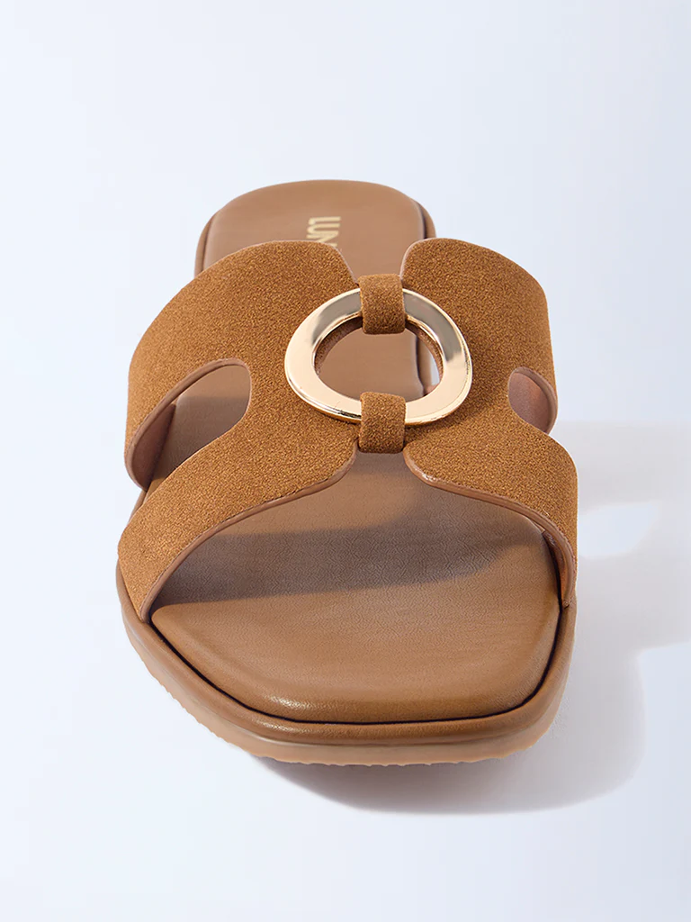 LUNA BLU Tan Hardware-Detailed Suede Slides - Exclusive - Image 3