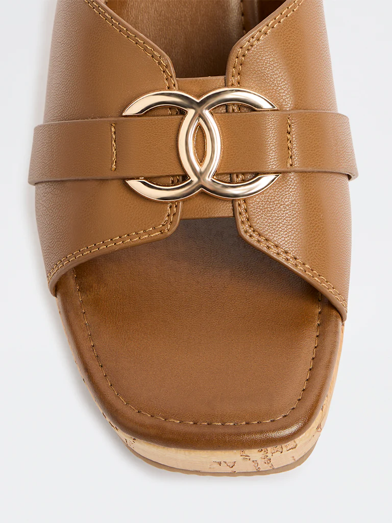 LUNA BLU Tan Hardware-Detailed Wedges Sandals - Image 3