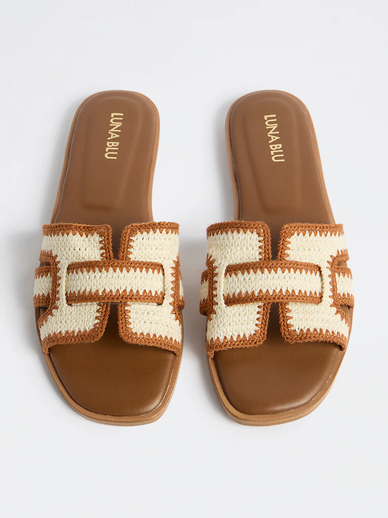 LUNA BLU Tan Knit-Textured Slides - Image 2