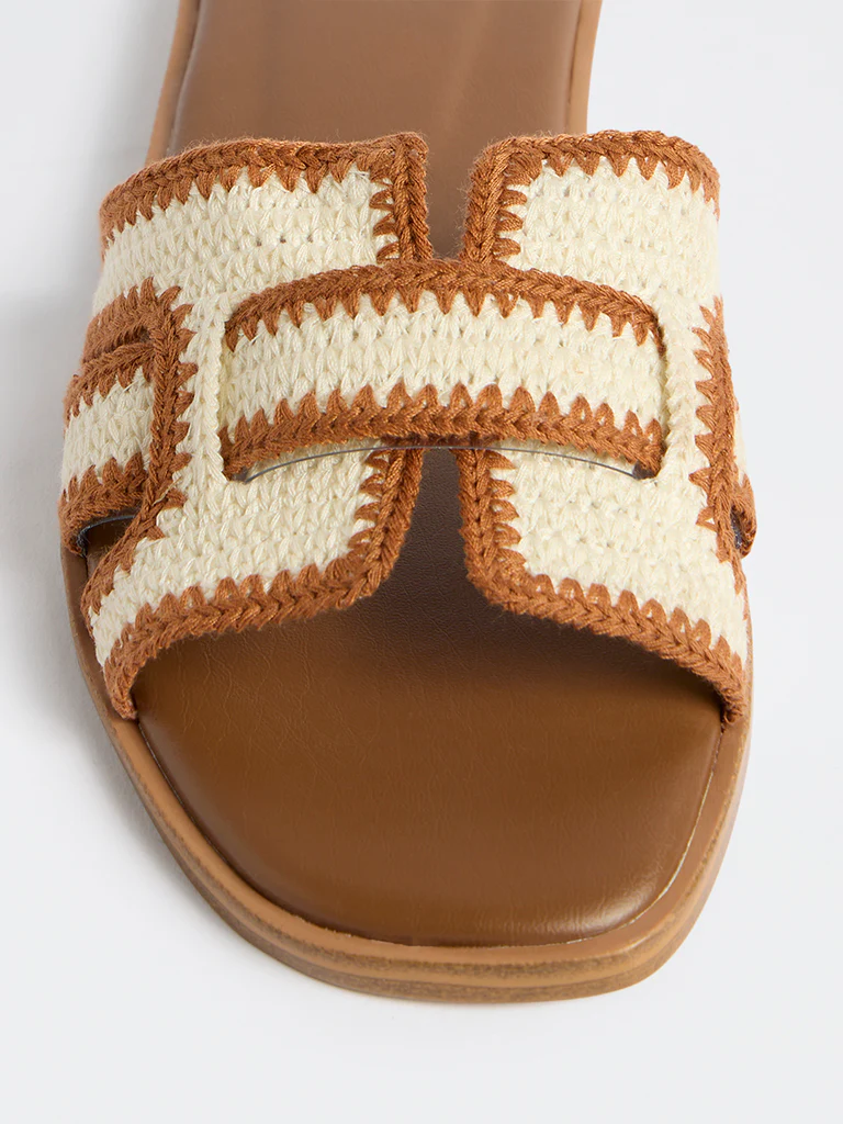 LUNA BLU Tan Knit-Textured Slides - Image 3