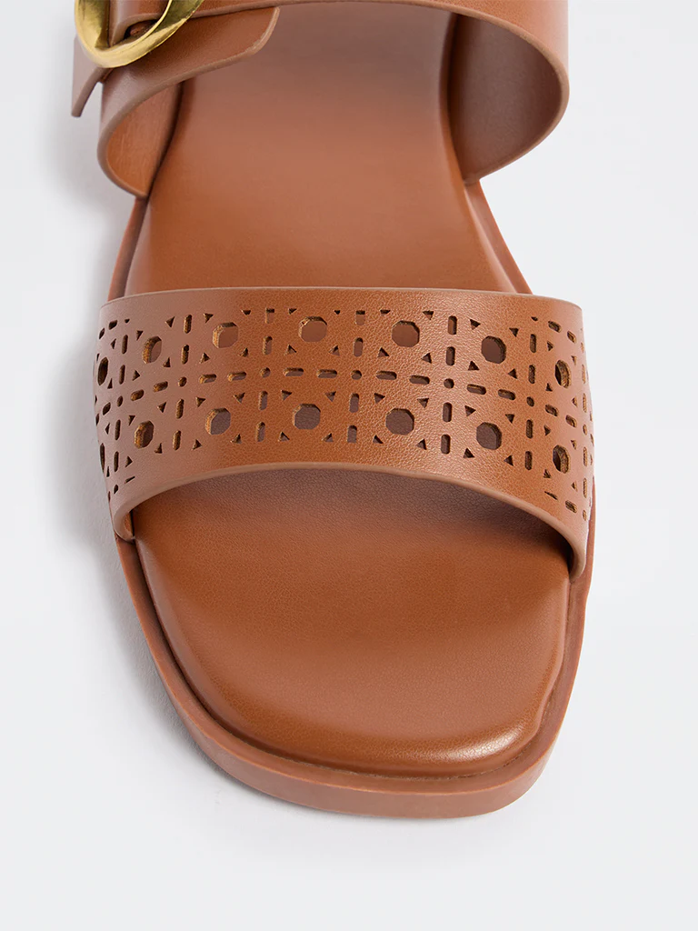 LUNA BLU Tan Laser-Cut Sandals - Image 3