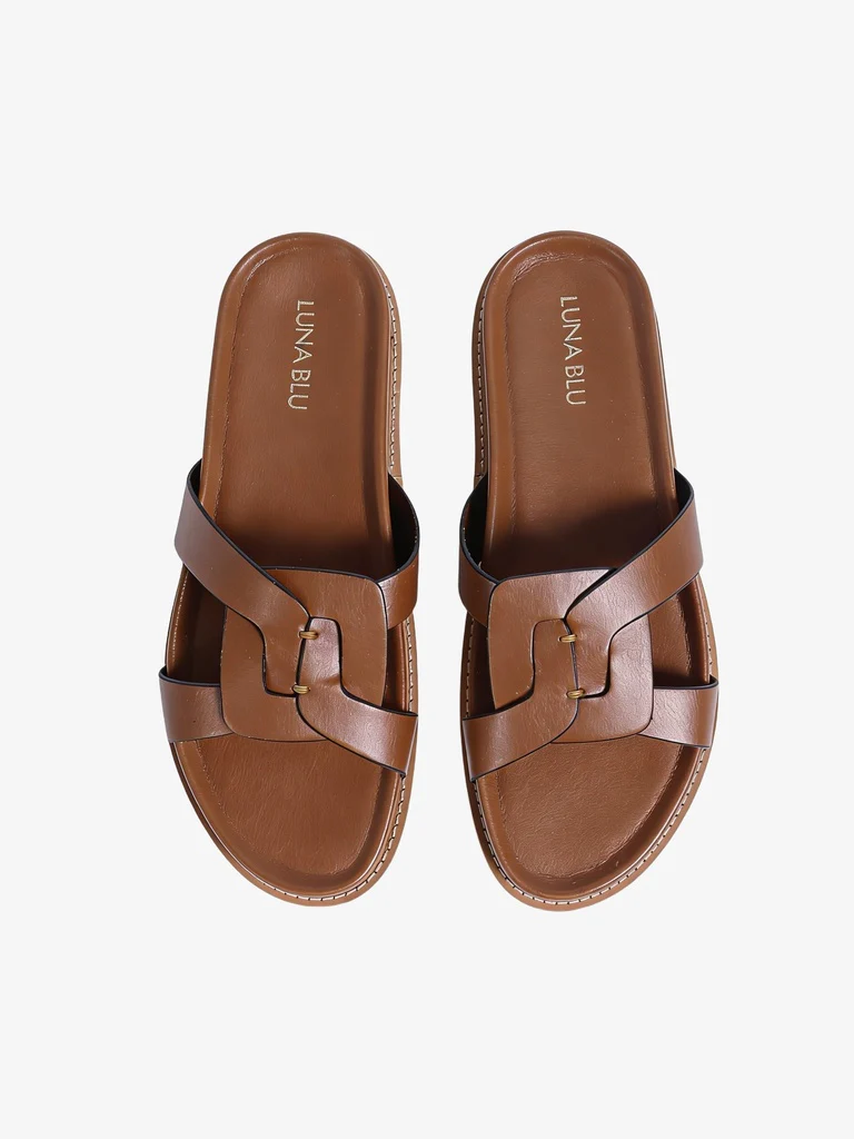 LUNA BLU Tan Lock-Pattern Sandals