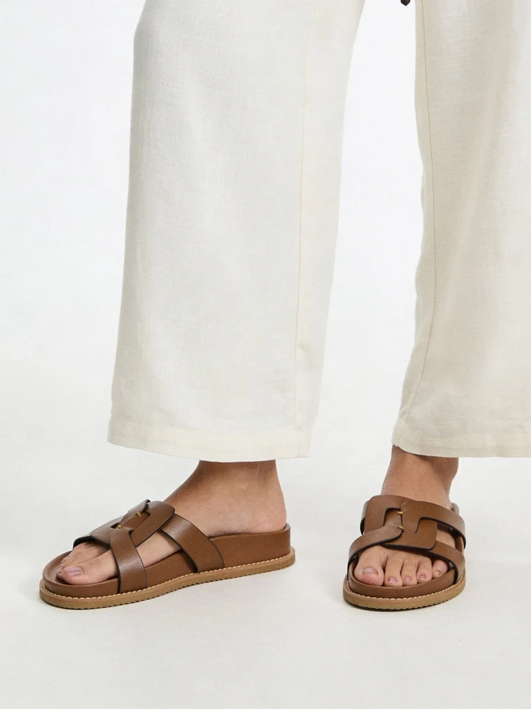 LUNA BLU Tan Lock-Pattern Sandals - Image 2