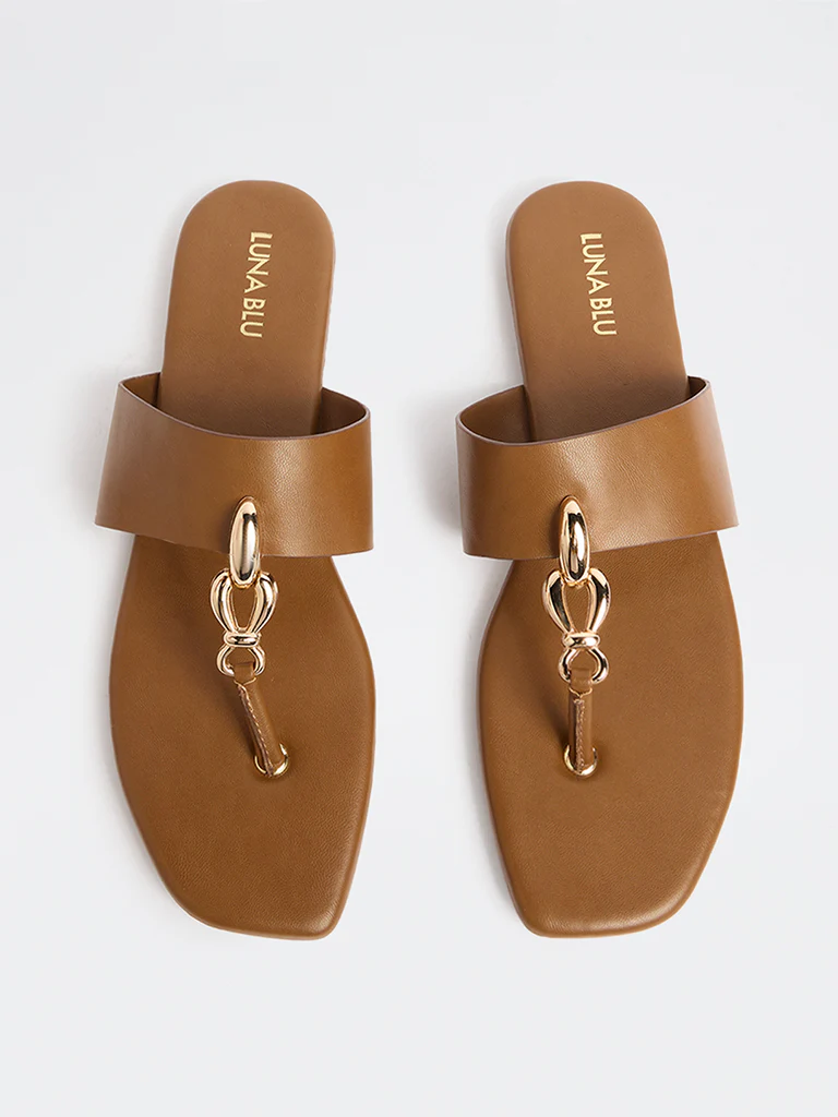 LUNA BLU Tan Metallic-Detailed Slides - Image 2