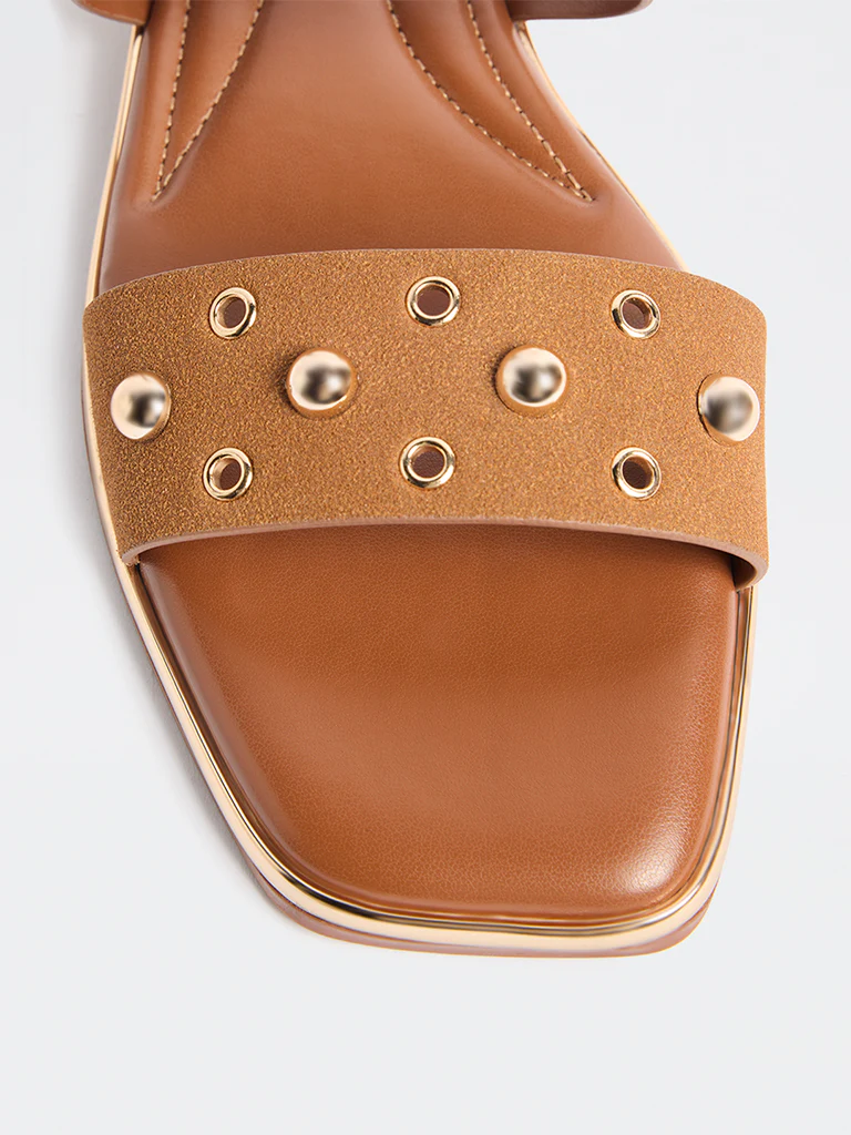 LUNA BLU Tan Metallic Detailed Slides - Image 3