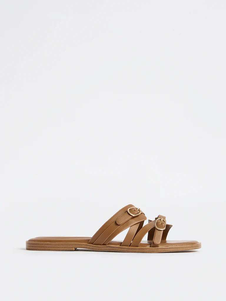 LUNA BLU Tan Multi-Strap Slides