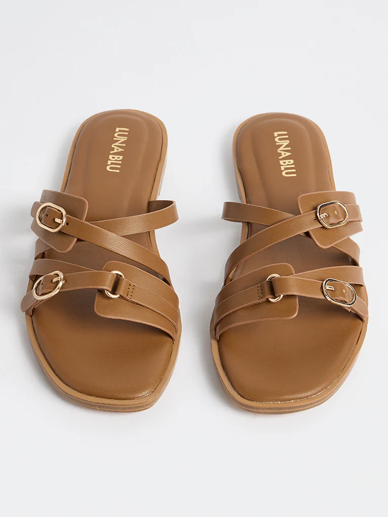 LUNA BLU Tan Multi-Strap Slides - Image 2