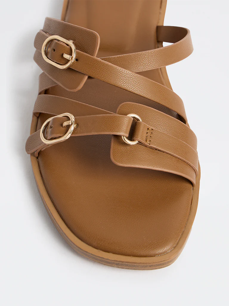 LUNA BLU Tan Multi-Strap Slides - Image 3
