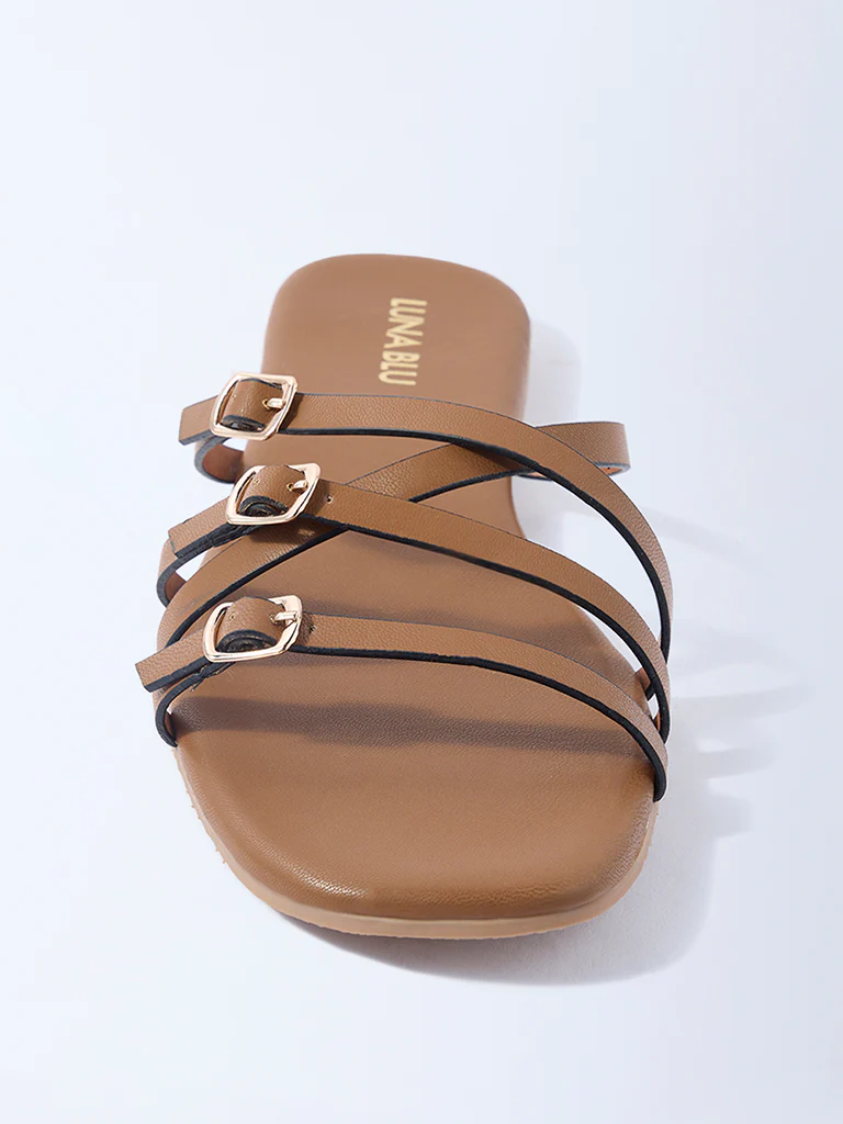 LUNA BLU Tan Multi-Strap Slides - Exclusive - Image 3