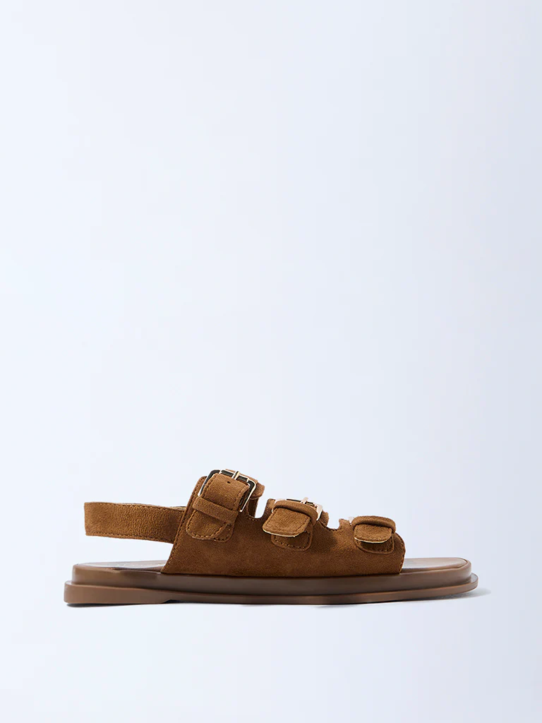 LUNA BLU Tan Multi-Strap Suede Sandals
