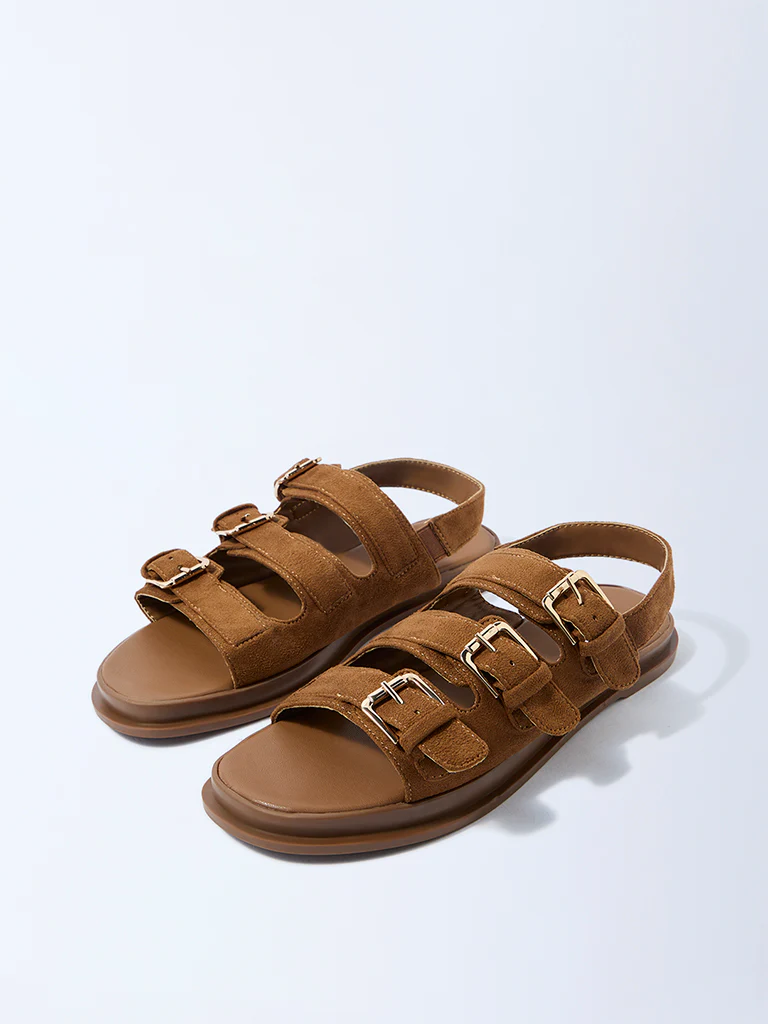 LUNA BLU Tan Multi-Strap Suede Sandals - Image 2
