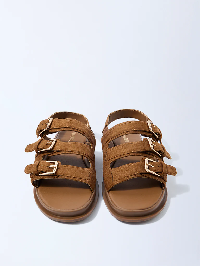 LUNA BLU Tan Multi-Strap Suede Sandals - Image 3