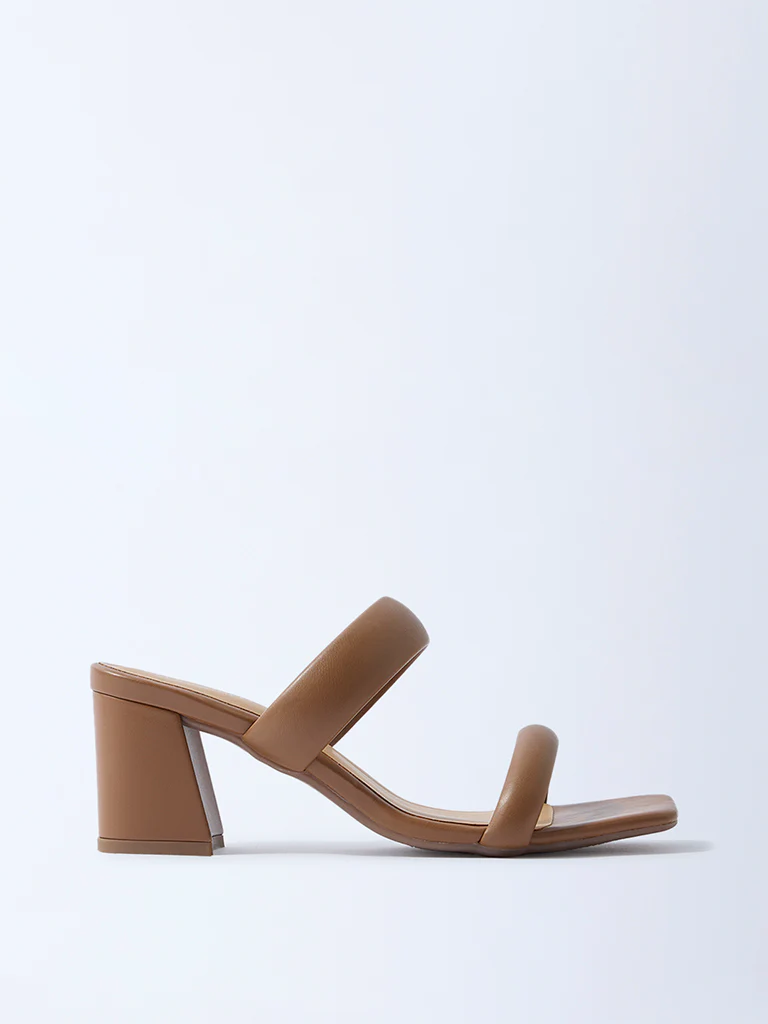 LUNA BLU Tan Puff-Strap Block-Heel Sandals