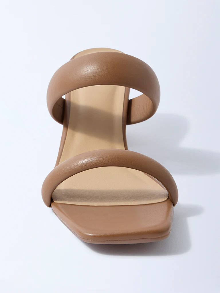 LUNA BLU Tan Puff-Strap Block-Heel Sandals - Image 3