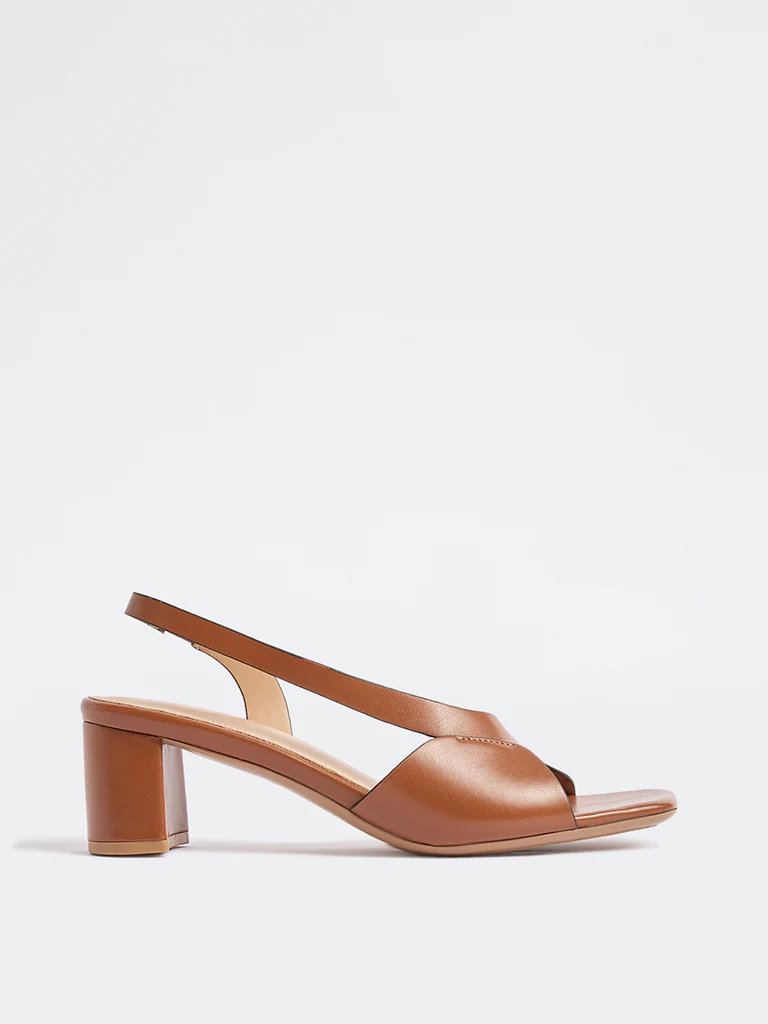LUNA BLU Tan Slingback Block Heel Sandals