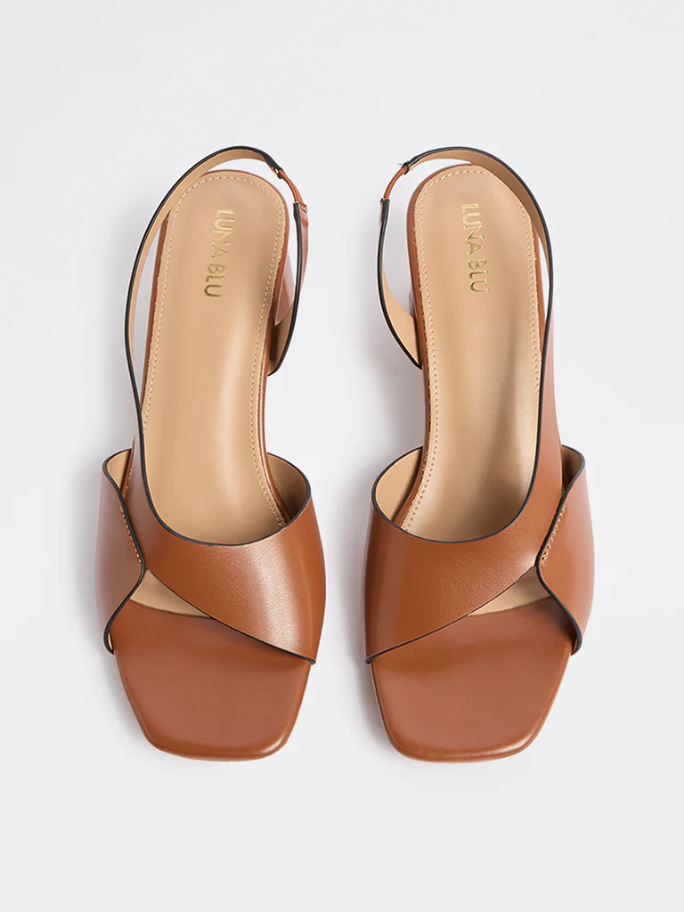 LUNA BLU Tan Slingback Block Heel Sandals - Image 2