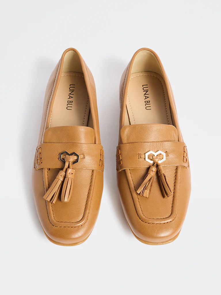 LUNA BLU Tan Tassel-Detailed Loafers - Image 2